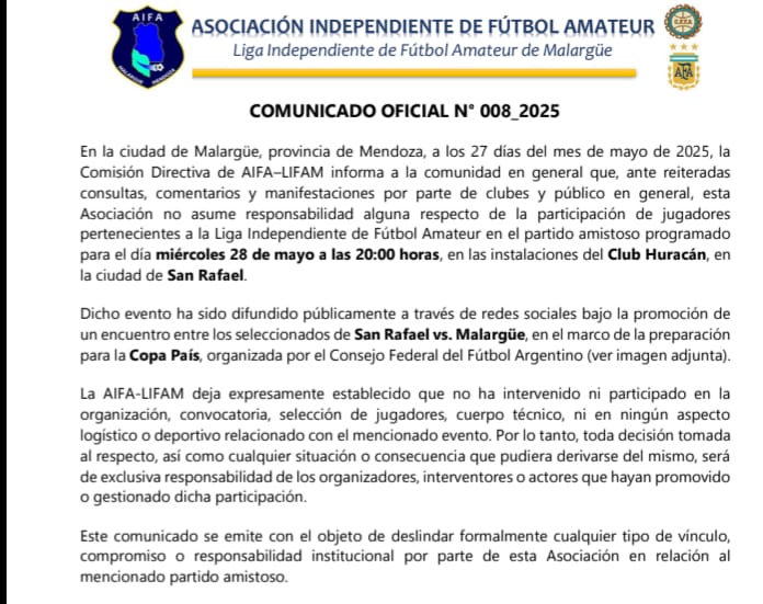 Malargüe enfrentará a San Rafael en un partido amistoso preparatorio para la Copa País 2025. Conocé a los convocados.